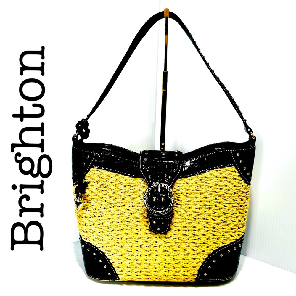 Brighton Cream and Brown Woven Straw Shoulder Bag